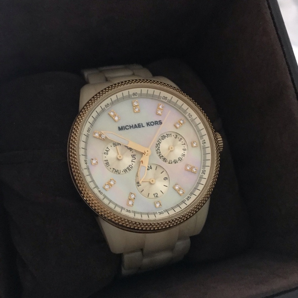 Gold Mother of Pearl and Horn Michael Kors Watch